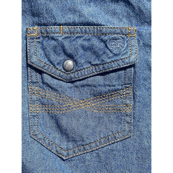 Blue Ranchwear Men's Blue Denim Long Sleeve Pearl Snap Western Shirt Size L - Picture 3 of 4
